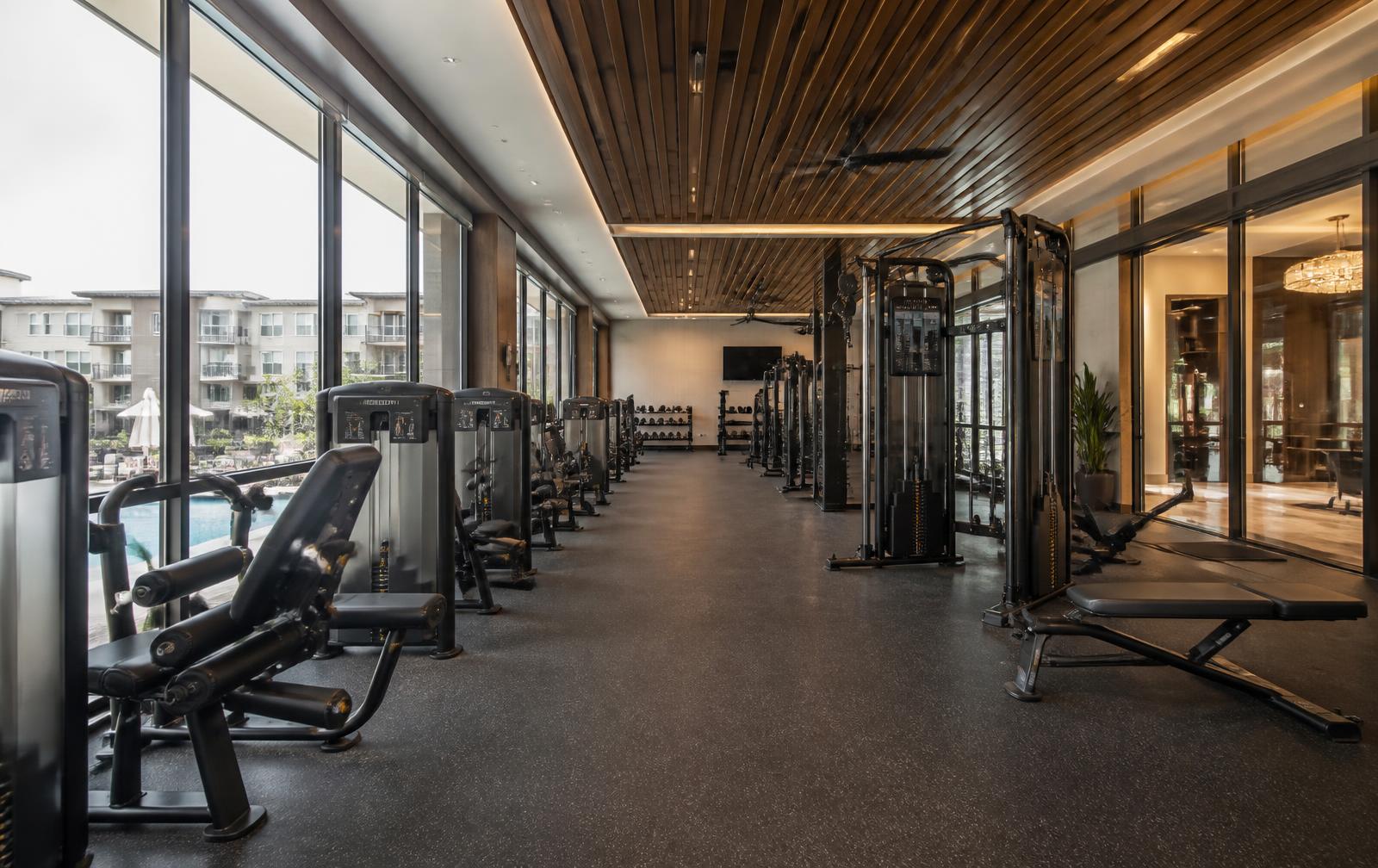 Commercial fitness center with cardio and strength equipment
